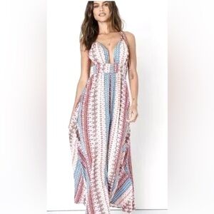 Lulus Maxin Relaxin LARGE Boho Print Halter Long Coastal Maxi Dress LIKE NU